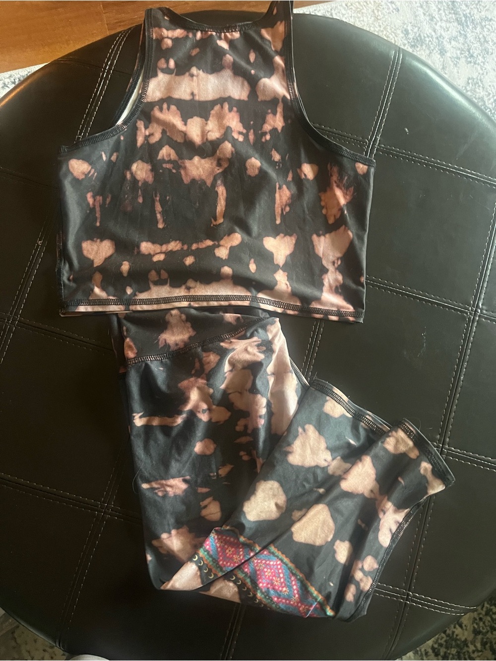 teeki Black and Copper Tie-Dye Crop Tank with matching leggings